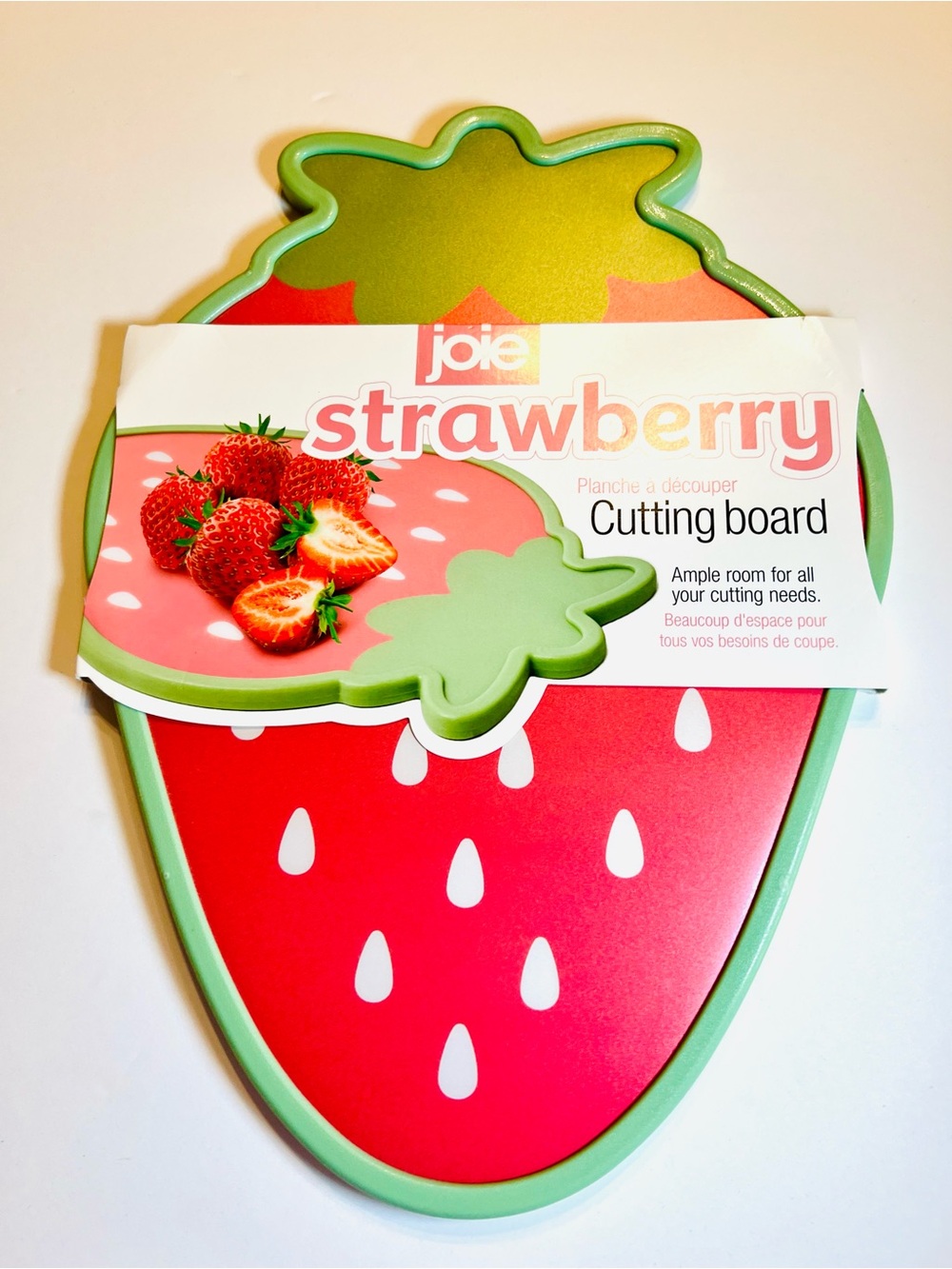 Joie Strawberry Shaped Cutting Board in Red with Green Accent Fruit Party Fun